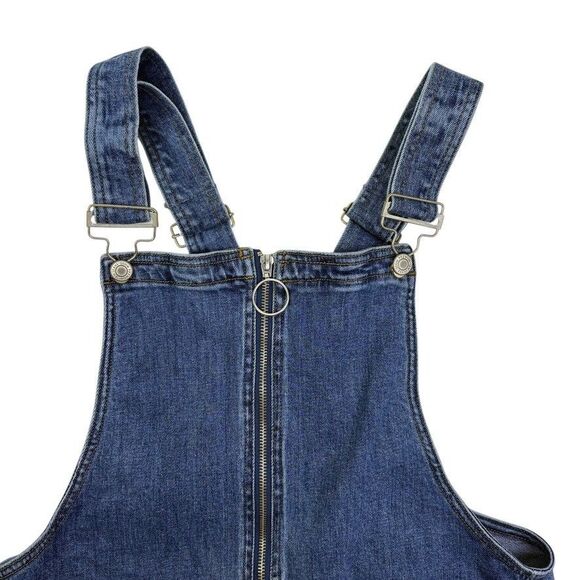 I&M Black Label Full Zip Front Jean Overall Dress Denim Street Edgy Biker S M - Picture 4 of 14